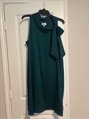 Teal Sleeveless Bow-Neck Midi Dress